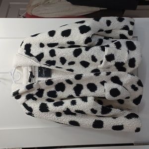 NWT BIG ANIMAL spots black white cow leopard plush thick sherpa coat jacket med